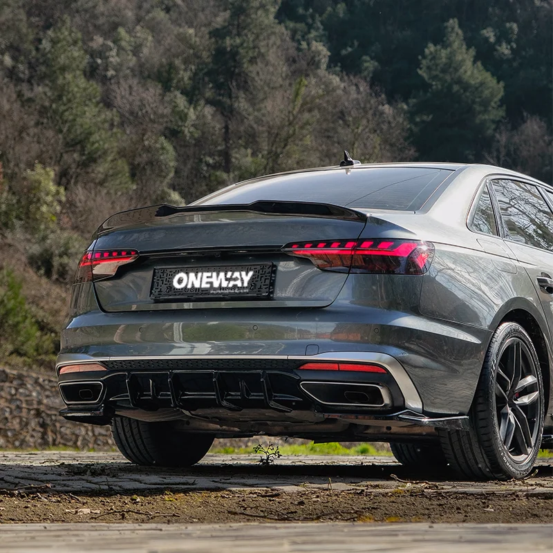 Oneway Achterbumperskirt (Diffuser) passend voor Audi A4 (B9) Sedan/Avant S4/S-Line Facelift 2019-2024 – Glanzend zwart