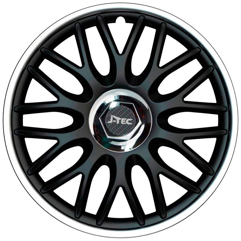 4-Delige J-Tec Wieldoppenset Orden R 16-inch zwart/zilver + chroom ring