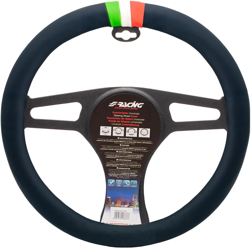 Simoni Racing Stuurwielhoes Flag – Zwart Eco-Leder & Italiaanse vlag – 37-39cm