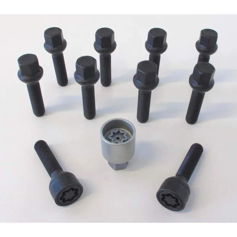 H&R Wielboutenset bolkonisch R12 M12x1.50 - Lengte 28mm - Zwart - 10 stuks (Bv. passend voor Mercedes) - incl. wielsloten