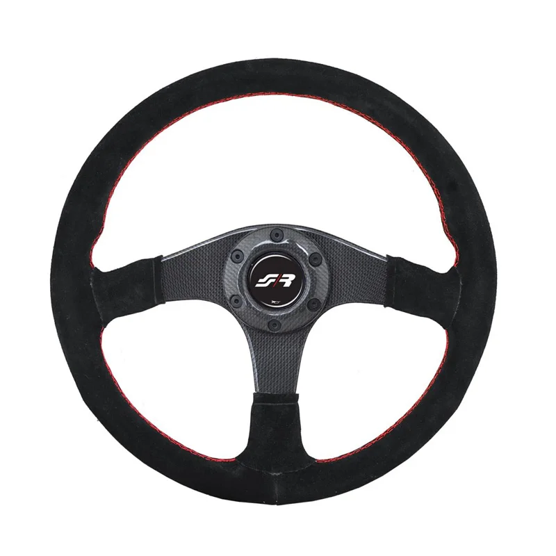 Simoni Racing Universeel Sportstuur Walter - Carbon - Zwart Suède + Rode Stiksels - Diameter 350mm