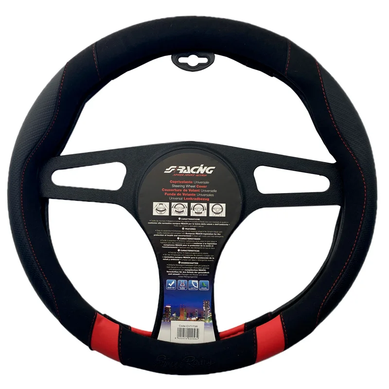 Simoni Racing Stuurwielhoes Good Vibe R - Zwart Eco-Leder/Microvezel/Carbon Look + Rode Accenten - 37-39cm
