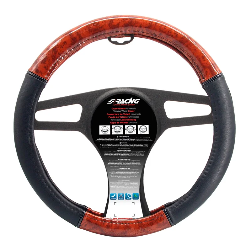 Simoni Racing Stuurwielhoes Wood - Zwart Eco-Leder - 37-39cm