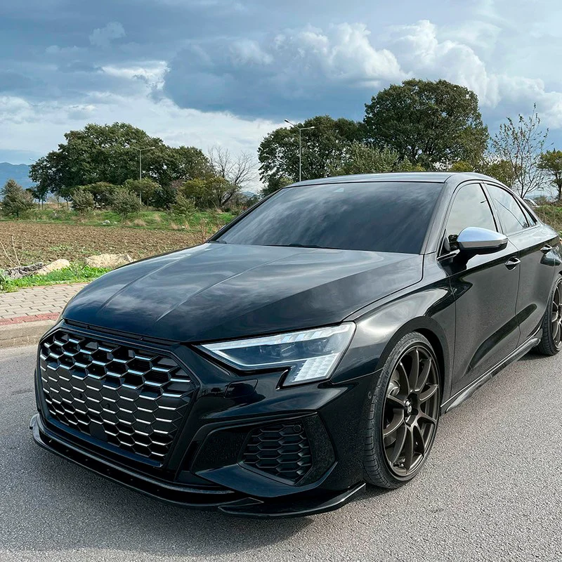 Oneway Voorspoilerlip passend voor Audi A3 S-Line/S3 8Y 2020-2024 – Versie 2 – Glanzend zwart