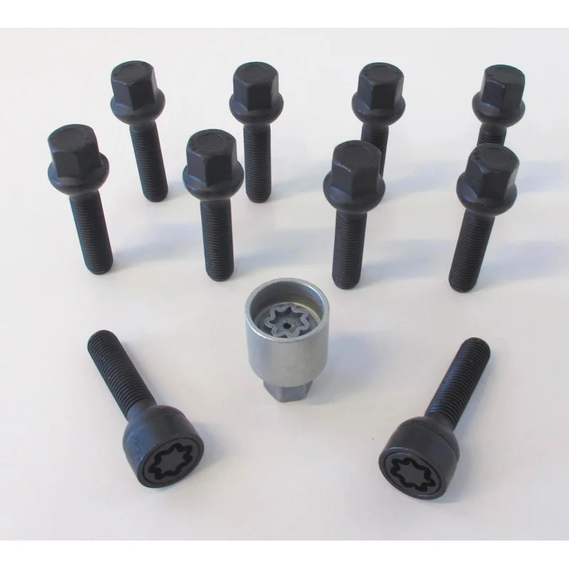 H&R Wielboutenset bolkonisch R12 M12x1.50 - Lengte 60mm - Zwart - 10 stuks (Bv. passend voor Mercedes) - incl. wielsloten