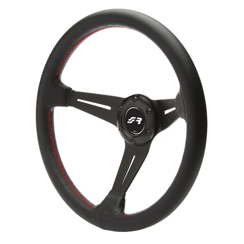 Simoni Racing Universeel Sportstuur Class - Zwart Leder + Rode Stiksels - Diameter 350mm