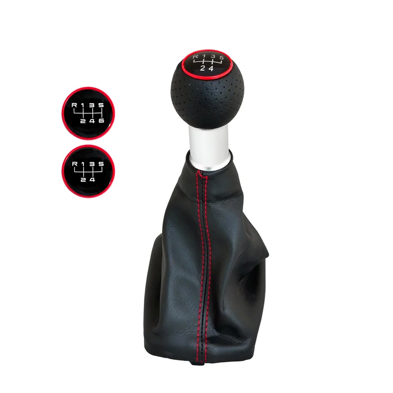Simoni Racing Pookknop OEM passend voor Audi A3 (8L) 1996-2003 - Zwart + Rode Stiksels incl. 2 Schakelpatronen