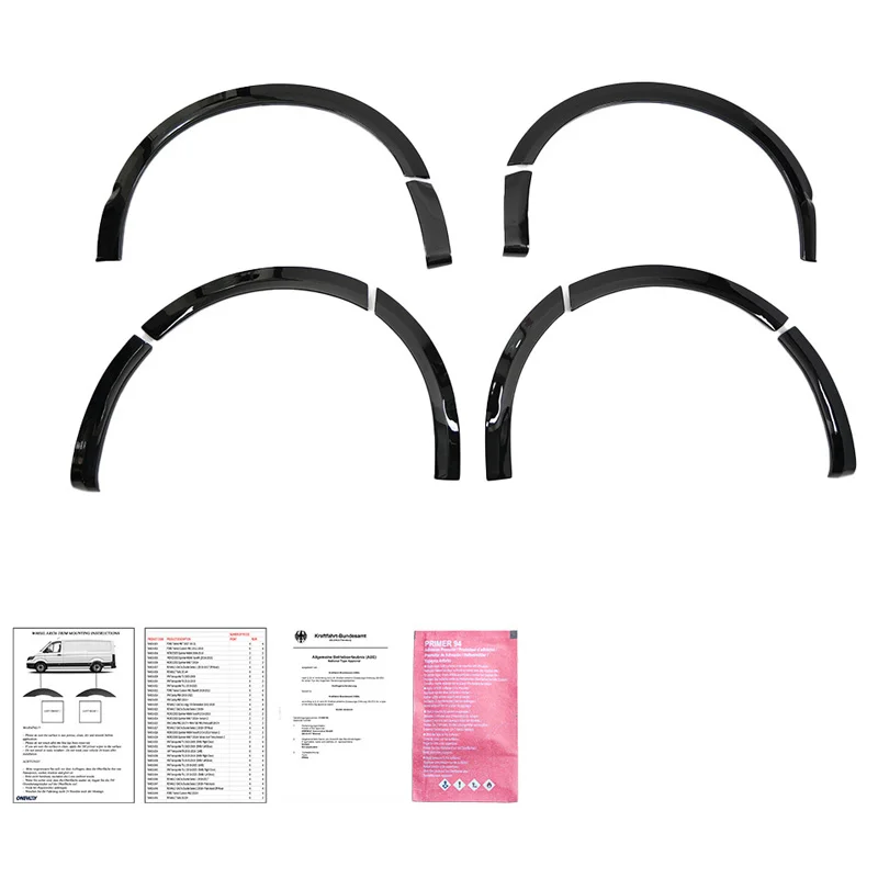 Oneway Set spatbordverbreders (Trims) passend voor Volkswagen Transporter T5-T5.1 2003-2015 (Korte wielbasis/Schuifdeur rechts) – Glanzend zwart