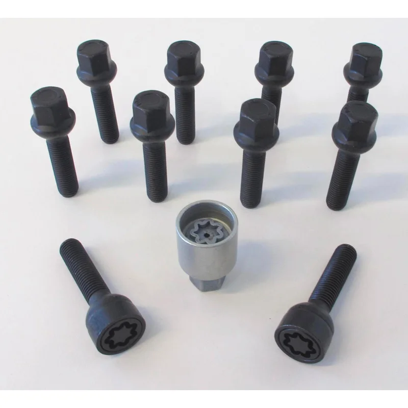 H&R Wielboutenset bolkonisch R12 M12x1.50 - Lengte 47mm - Zwart - 10 stuks (Bv. passend voor Mercedes) - incl. wielsloten