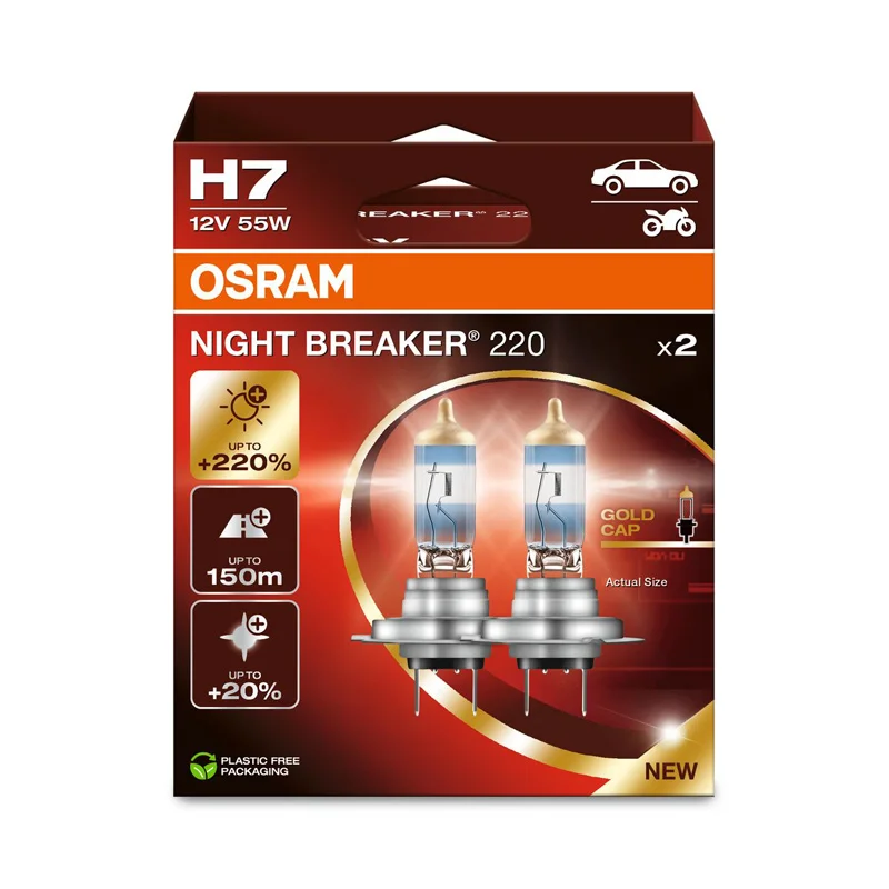 Osram Night Breaker 220 Halogeen lampen - H7 - 12V/55W - set à 2 stuks