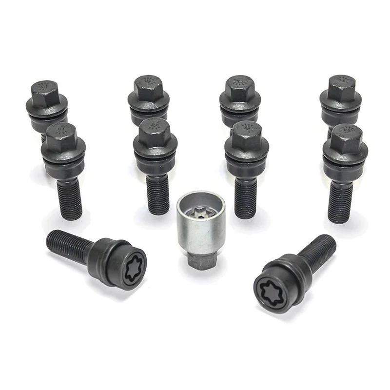 H&R Wielboutenset bolkonisch met beweegbare ring R14 M14x1.50 – Lengte 35mm – Zwart – 10 stuks (bv. passend voor Audi Q3, Q5) – incl. wielsloten