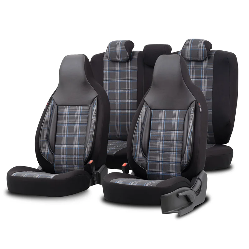 otoM Universele Stoffen ‘CityBug’ Stoelhoezenset ‘Sports’ Zwart/Grijs/Blauw – 9-delig – geschikt voor Side-Airbags