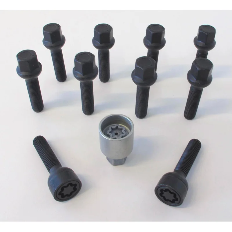 H&R Wielboutenset bolkonisch R12 M12x1.50 - Lengte 40mm - Zwart - 10 stuks (Bv. passend voor Mercedes) - incl. wielsloten