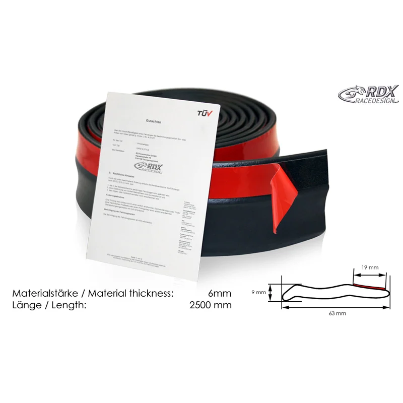 RDX Safe ‘N Style Universele Voorspoiler/Sideskirt 250cm Zwart EPDM Rubber