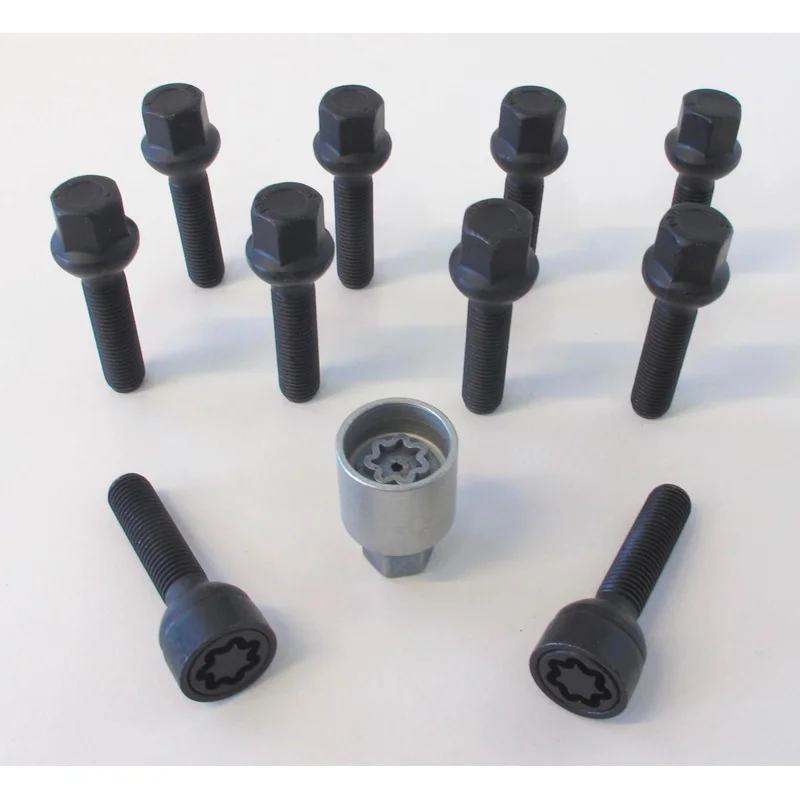 H&R Wielboutenset bolkonisch R12 M12x1.50 - Lengte 35mm - Zwart - 10 stuks (Bv. passend voor Mercedes) - incl. wielsloten