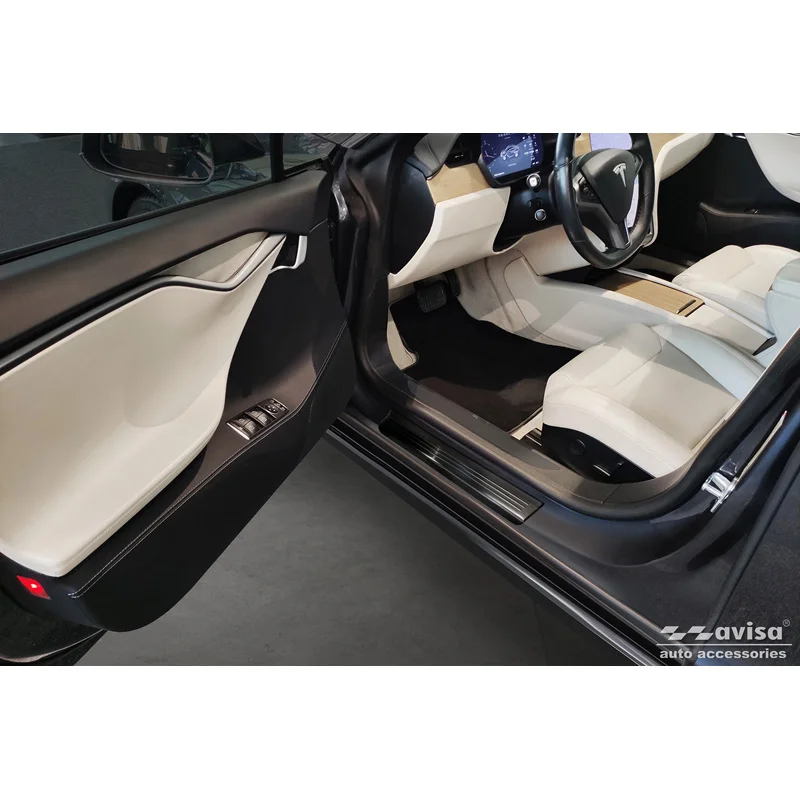 Avisa Zwart RVS Instaplijsten passend voor Tesla Model S 2012-2016 & Facelift 2016- 'Lines' - 4-delig