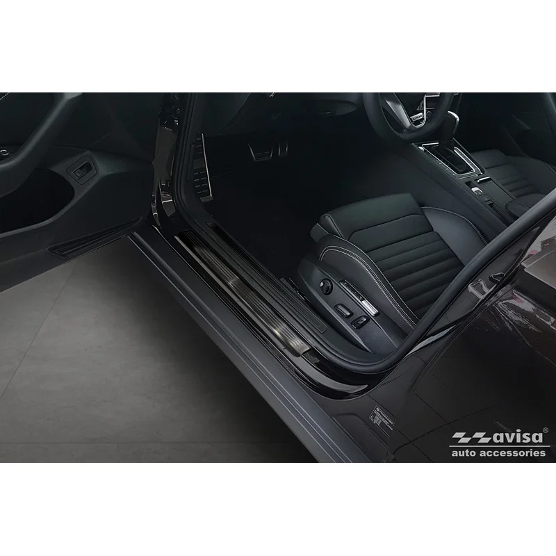 Avisa Zwart RVS Instaplijsten passend voor Volkswagen Passat 3G Sedan/Variant 2014-2023 - 'Lines' - 4-delig