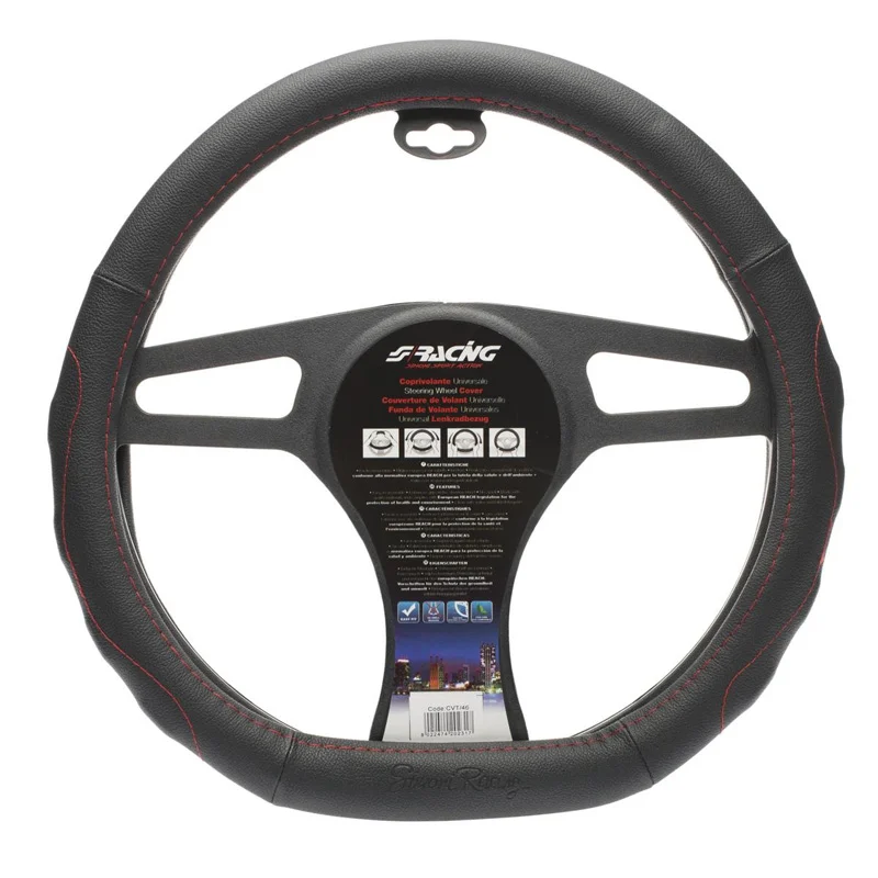 Simoni Racing Stuurwielhoes Compe - Zwart Eco-Leder + Rode Stiksels - 37-39cm