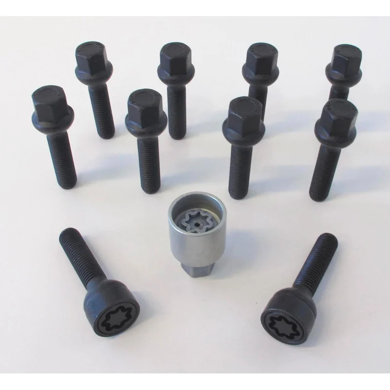 H&R Wielboutenset bolkonisch R12 M12x1.50 - Lengte 50mm - Zwart - 10 stuks (Bv. passend voor Mercedes) - incl. wielsloten