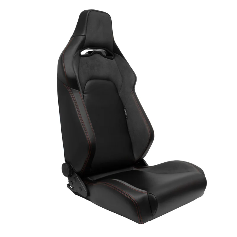 AutoStyle Sportstoel 'VGR' - Zwart Kunstleder + Donkergrijs Stof/Suede + Rode stiksels - Dubbelzijdig verstelbare rugleuning - incl. sledes
