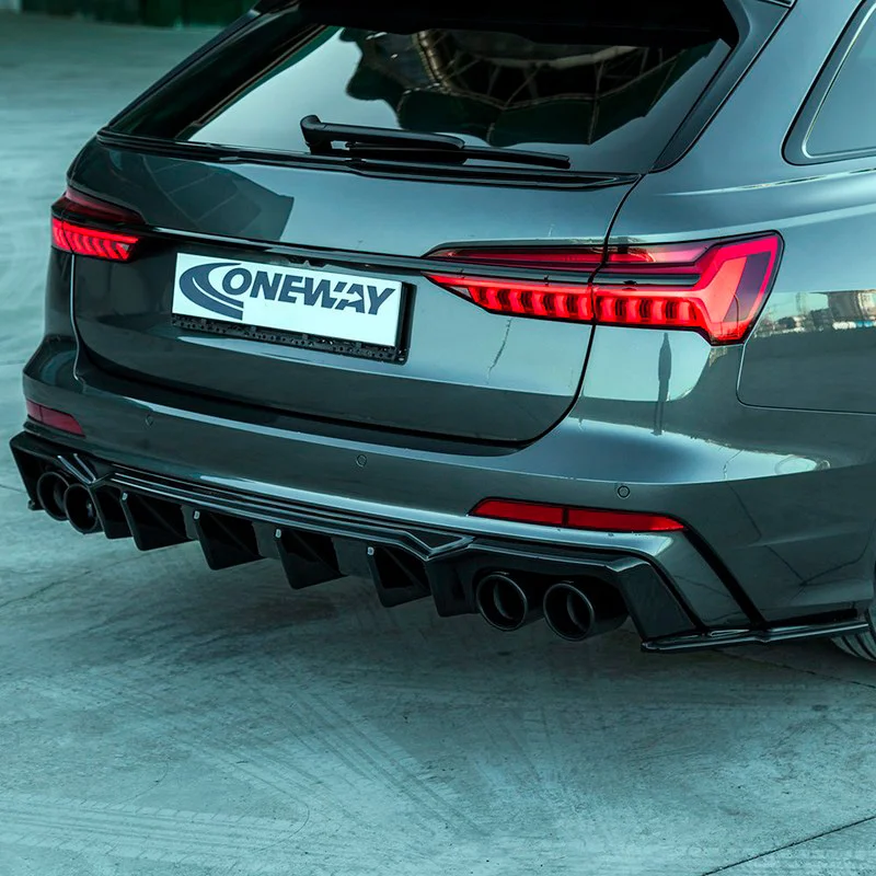 Oneway Achterbumperskirt (Diffuser) passend voor Audi A6 S-Line/S6 C8 (Sedan/Avant) 2018- – Glanzend zwart