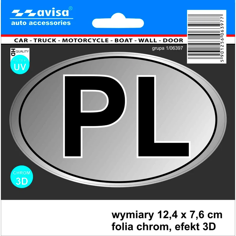 Avisa AutoTattoo Sticker PL + Flags 3D Chrome - 12,4 x 7,6 cm