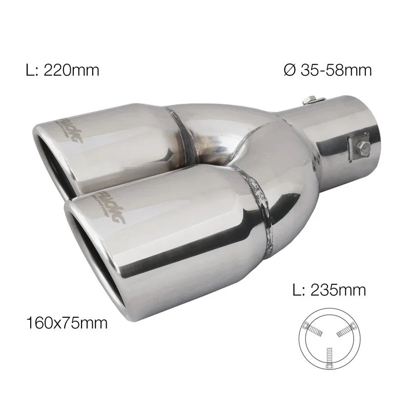 Simoni Racing Uitlaatsierstuk Dubbel Links Rond/Schuin RVS - Ø70xL220mm - Montage ->58mm