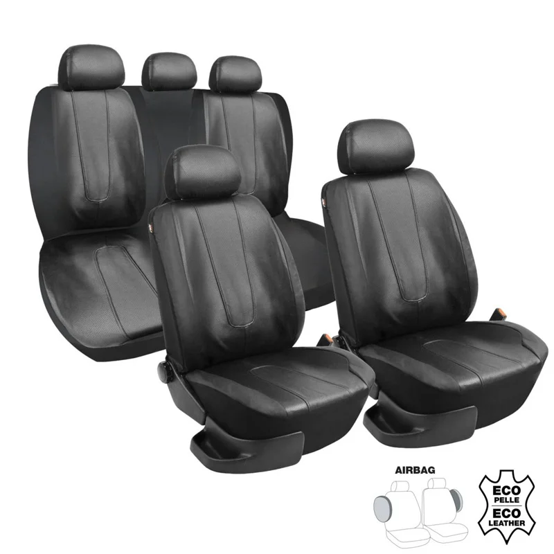 Simoni Racing Stoelhoezenset Type B - Zwart Eco-Leder - Complete set 11-delig