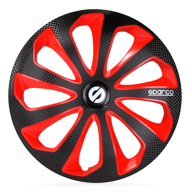 Sparco Wieldoppen Sicilia - 16-inch - Zwart/Rood/Carbon - Set van 4 stuks