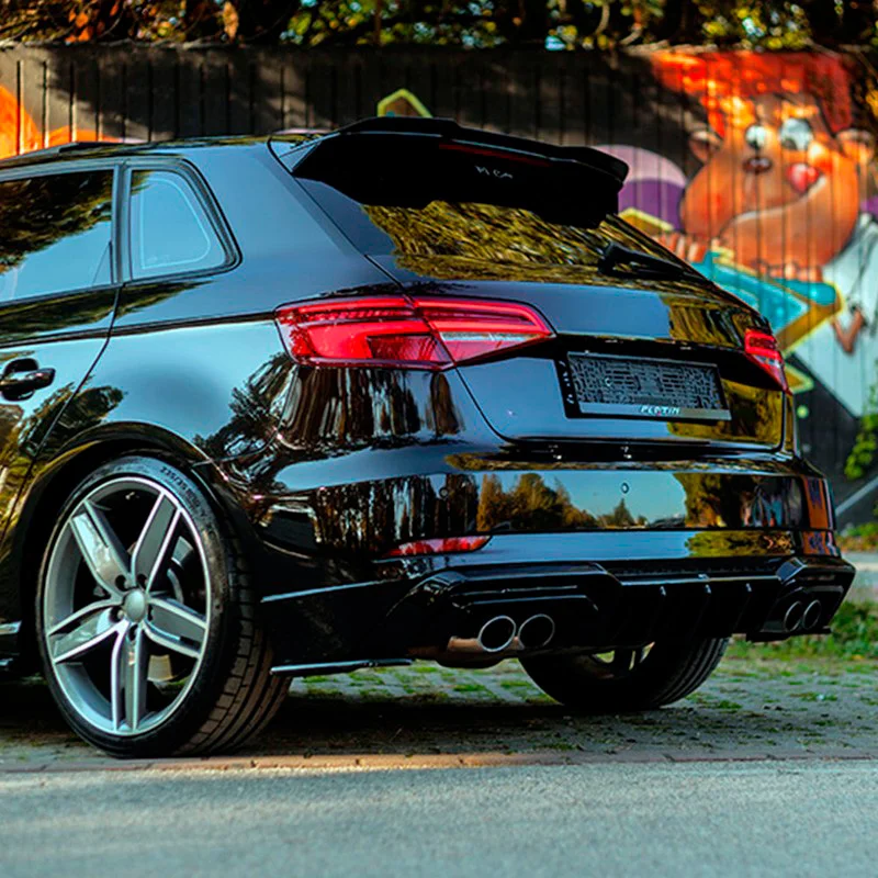 Oneway Achterbumperskirt (Diffuser) passend voor Audi S3 Sportback 8V Facelift 2016-2020 – Glanzend zwart