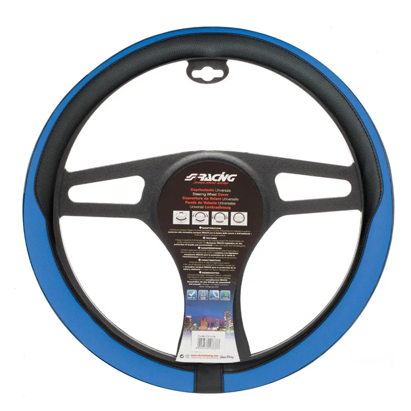 Simoni Racing Stuurwielhoes Tidy - Zwart/Blauw Eco-Leder - 37-39cm