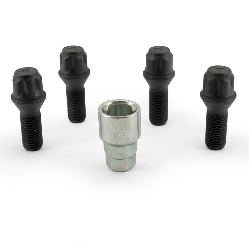 H&R Wielslotenset M14x1.25x28mm konisch Zwart - 4 slotbouten incl. adapter