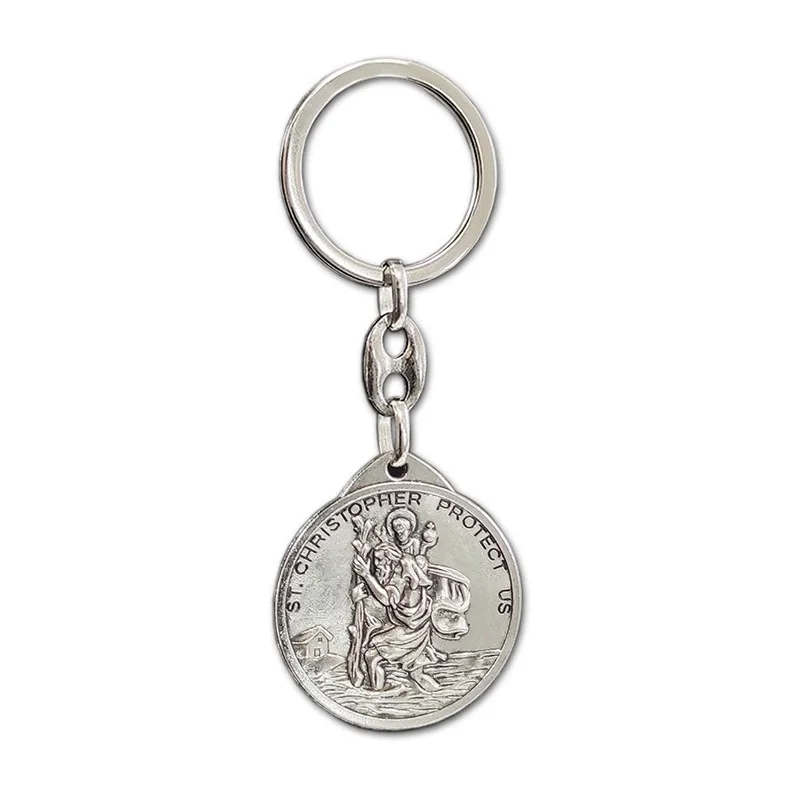 Avisa RVS sleutelhanger - 'St.Christopher / St.John Paul II' (Zilverkleurig) - Dubbelzijdig 'V2'