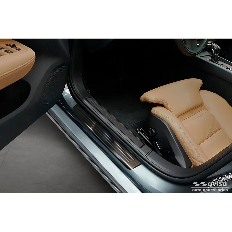 Avisa Zwart RVS Instaplijsten passend voor Volvo S60 III & V60 II 2018- - 'Lines' - 4-delig