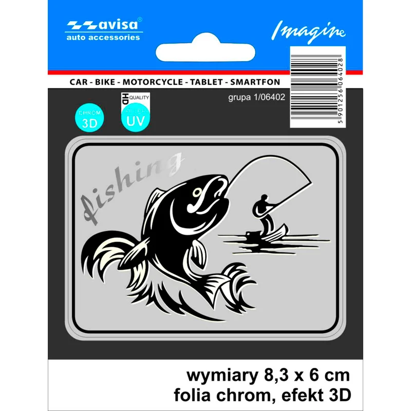 Avisa AutoTattoo Sticker Fisherman 3D Chrome - 8,3 x 6 cm