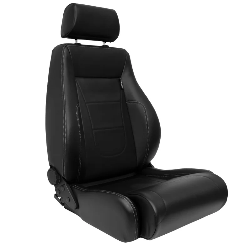AutoStyle Sportstoel ‘Retro II’ – Zwart Kunstleder + Zilveren stiksels – Dubbelzijdig verstelbare rugleuning – incl. sledes