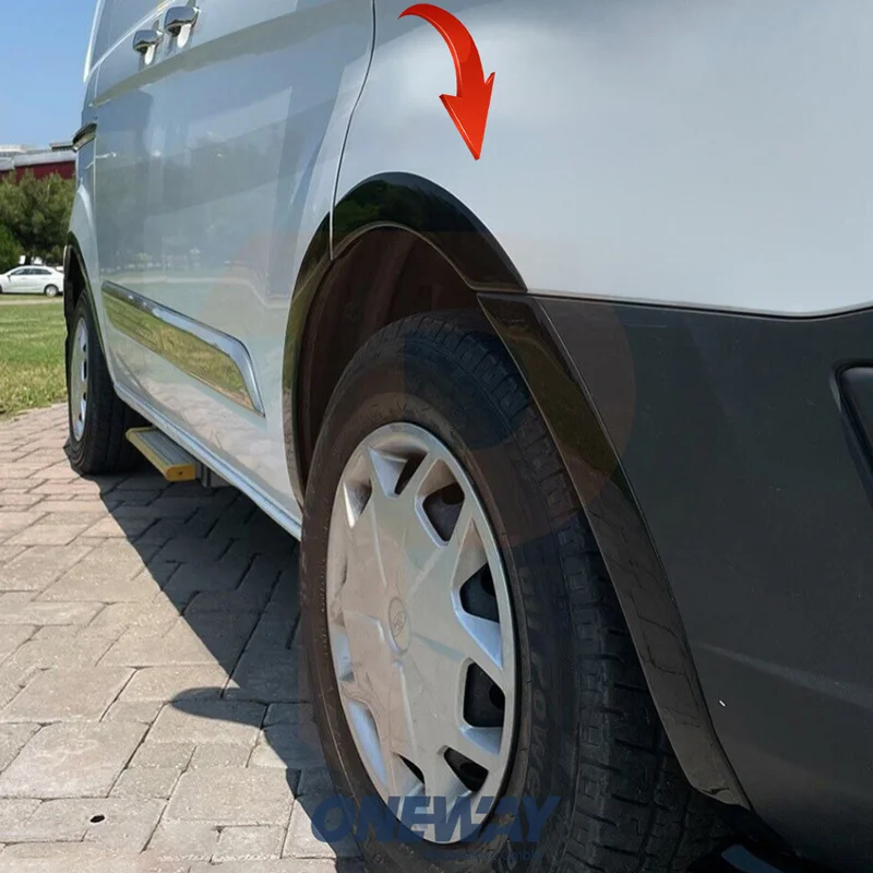 Oneway Set spatbordverbreders (Trims) passend voor Ford Transit Custom MK1 2012-2018 - Glanzend zwart