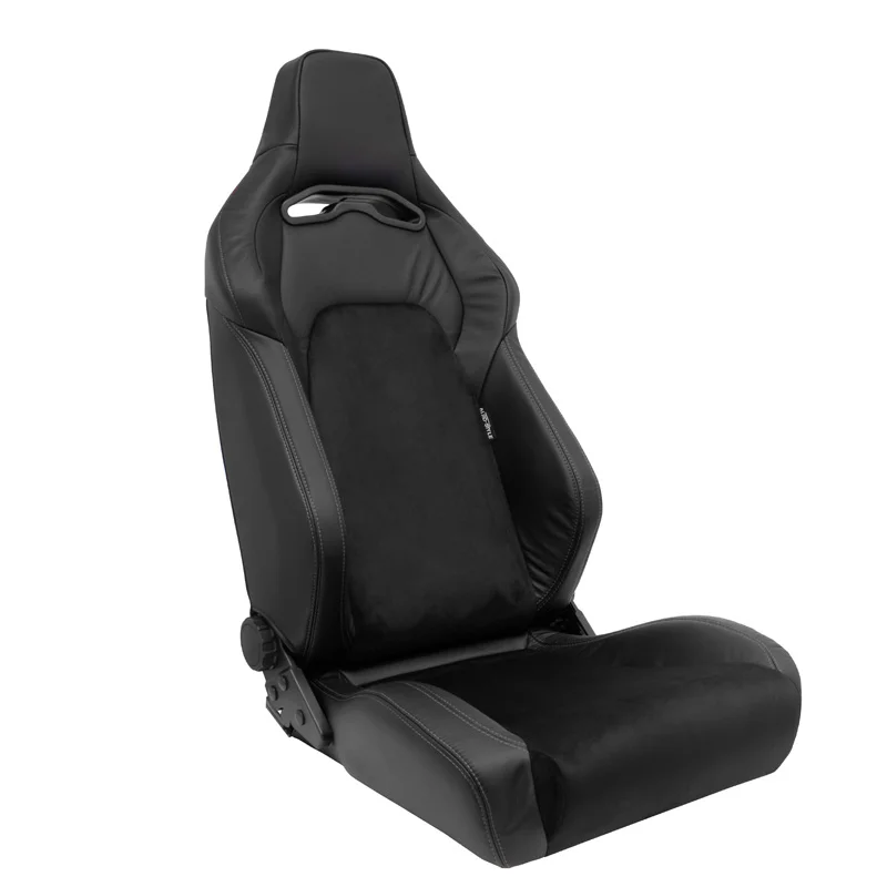 AutoStyle Sportstoel ‘VGR Premium’ – Zwart Leder & Alcantara + Zilveren stiksels – Dubbelzijdig verstelbare rugleuning – incl. sledes
