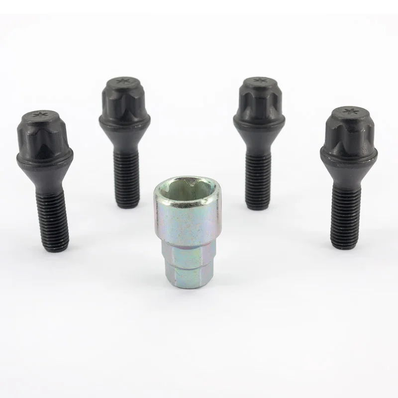 H&R Wielslotenset M12x1.50x30mm konisch Zwart - 4 slotbouten incl. adapter