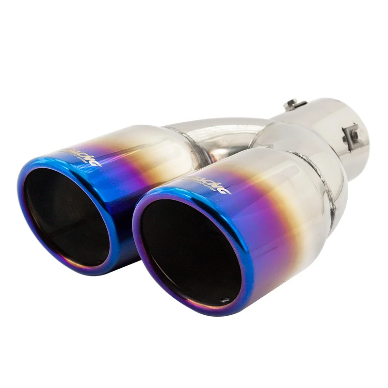 Simoni Racing Uitlaatsierstuk Dubbel Rond/Schuin RVS/Titanium – Ø76xL230mm – Montage -37->58mm