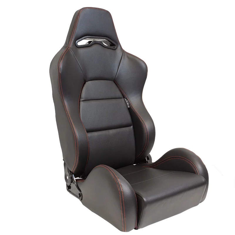 AutoStyle Sportstoel 'Eco' - Zwart Kunstleder + Rode stiksels - Linkerzijde verstelbare rugleuning - incl. sledes
