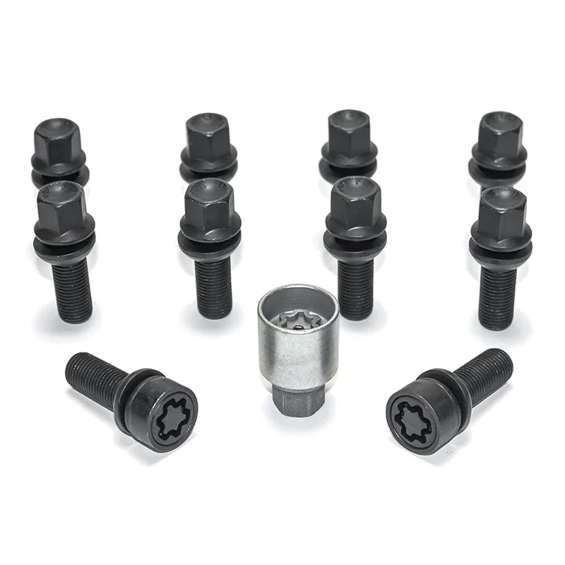 H&R Wielboutenset bolkonisch met beweegbare ring R13 M14x1.50 – Lengte 48mm – Zwart – 10 stuks (bv. passend voor Audi S5) – incl. wielsloten