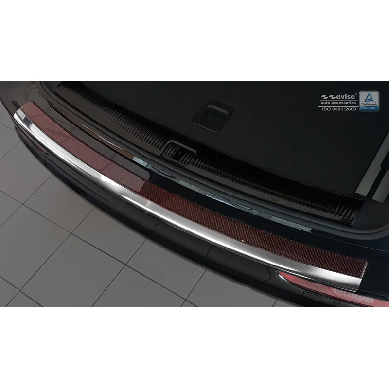 Avisa RVS / Carbon Achterbumperprotector passend voor Audi Q5 2008-2016 - Glanzend Zilver / Rood-Zwart