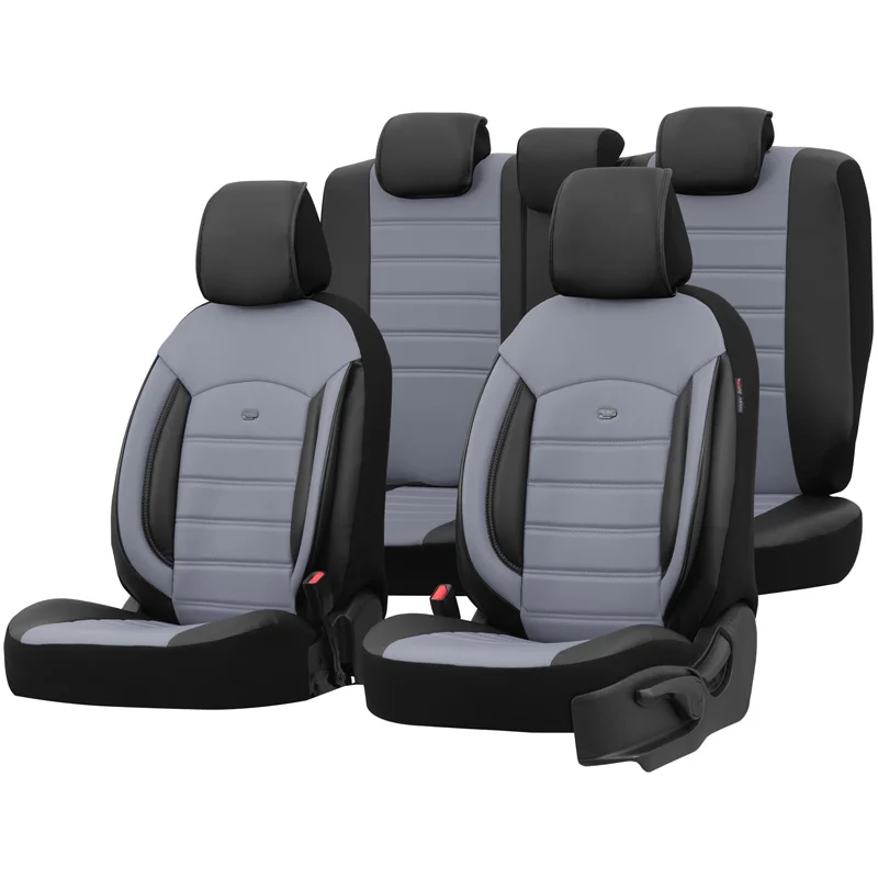 otoM Universele Volleder Stoelhoezenset 'Inspire' Zwart/Grijs - 11-delig - geschikt voor Side-Airbags