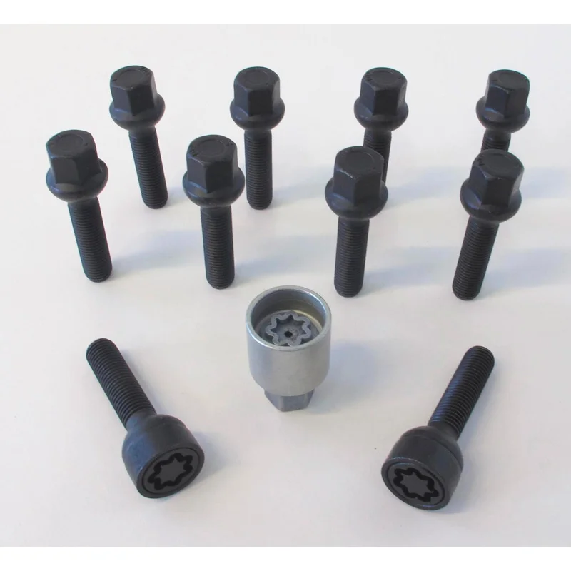 H&R Wielboutenset bolkonisch R12 M12x1.50 - Lengte 43mm - Zwart - 10 stuks (Bv. passend voor Mercedes) - incl. wielsloten