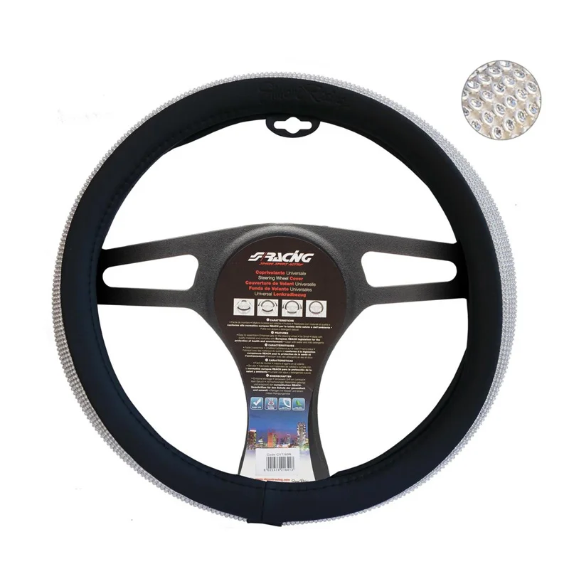 Simoni Racing Stuurwielhoes Zwart & Diamonds - Zwart Eco-Leder - 37-39cm
