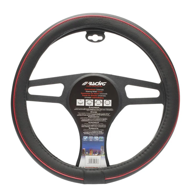 Simoni Racing Stuurwielhoes Speed - Zwart Eco-Leder + Rode Stiksels - 37-39cm