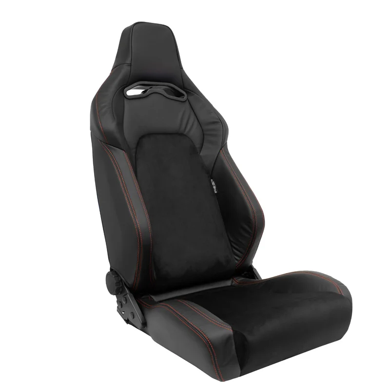 AutoStyle Sportstoel ‘VGR Premium’ – Zwart Leder & Alcantara + Rode stiksels – Dubbelzijdig verstelbare rugleuning – incl. sledes