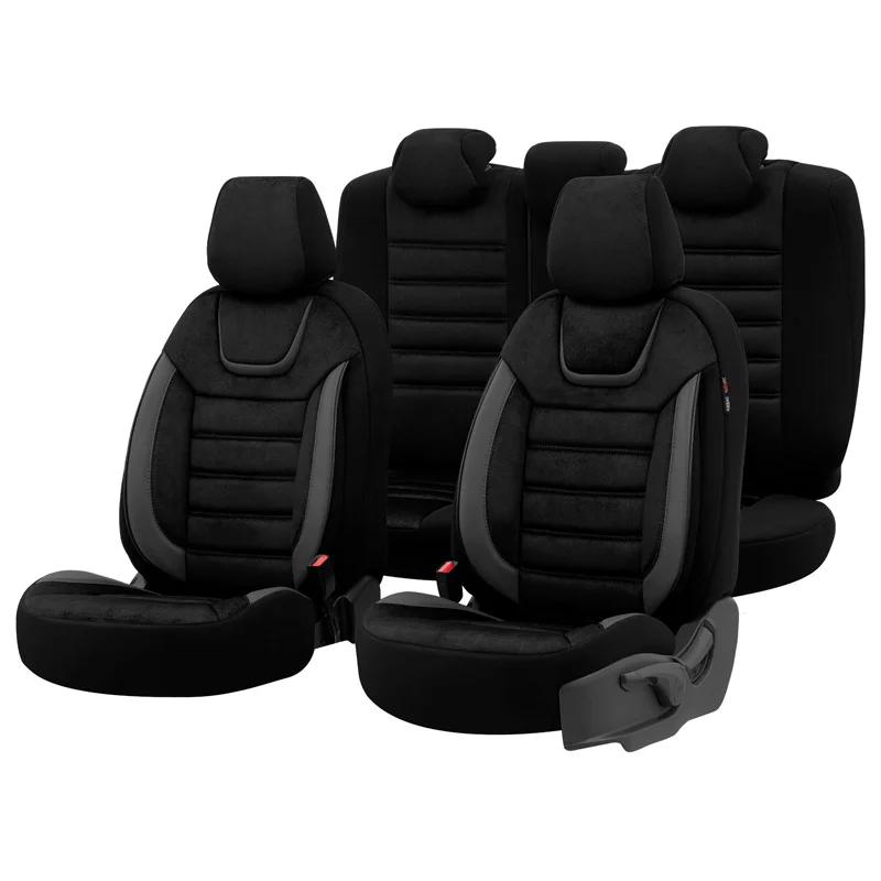 otoM Universele Suede/Leder/Stoffen Stoelhoezenset 'Iconic' Zwart/Grijs - 11-delig - geschikt voor Side-Airbags