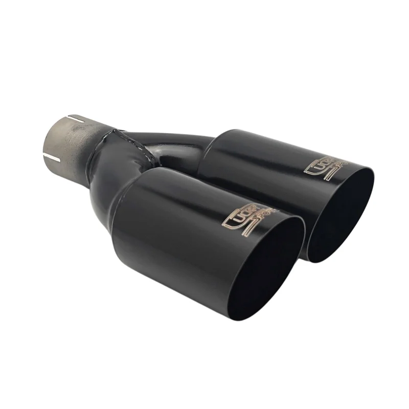 Ulter Sport Uitlaatsierstuk - Dubbel Rond Ø80mm Schuin - Lengte 280mm - Montage ->55mm - Zwart RVS